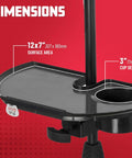 Microphone Stand Accessory Tray With Drink Holder And Guitar Pick Tab, 12 By 7 Inches, mounted on stand