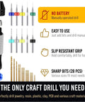 Diagram of Micro Drill Bits Set With Pin Vise for PCB Projects and Jewelry Making showing various bit sizes and features.