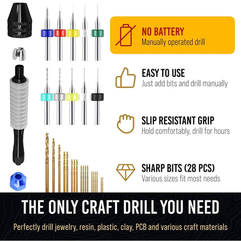Diagram of Micro Drill Bits Set With Pin Vise for PCB Projects and Jewelry Making showing various bit sizes and features.