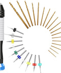 Micro Drill Bits Set With Pin Vise For PCB Projects And Jewelry Making 29 Pieces 0.1mm To 2.5mm arranged in a fan shape