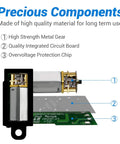 Internal components of 12V Micro Linear Actuator With 1.2 Inch Stroke 64N 14.4Lb Lift, featuring metal gear, circuit board, and protection chip