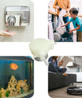 Collage showing DC 5V micro peristaltic pump small flow metering self-priming pump for pumping oil machine, pumping hand sanitizer in varied uses