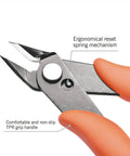 Close-up of micro wire cutter pliers with ergonomic spring and TPR handle, Micro Wire Cutter Pliers Precision Flush Cutter For Jewelry Making