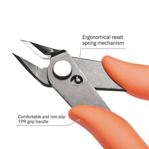 Close-up of micro wire cutter pliers with ergonomic spring and TPR handle, Micro Wire Cutter Pliers Precision Flush Cutter For Jewelry Making