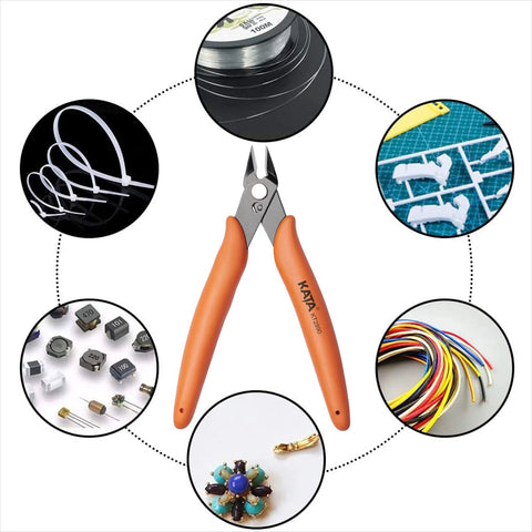 Micro Wire Cutter Pliers Precision Flush Cutter For Jewelry Making 5 Inch Zip Tie Nippers displayed with various cut materials