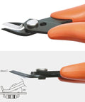 Micro Wire Cutter Pliers Precision Flush Cutter For Jewelry Making with 25° angled head and orange handles, side view.