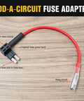 Add-A-Circuit Micro2 Fuse Tap Kit With 4 Fuse Tap Holders And 6 Micro2 Fuses 5A 10A 15A Plus Fuse Puller And Wire Harness For 12V To 24V Automotive Electrical System Easy Piggyback Power Tapping, red wire with fuse holder on wooden surface.