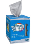 Microfiber Cleaning Cloths 100 Sheets 11x9 Grey Lint Free For Garage Auto Care in blue packaging box