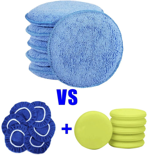 Microfiber Wax Applicator Pads For Car Detailing 5 Inch Foam Buffing Pads With Built In Sponge 6 Pack in blue and yellow