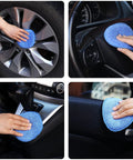 Microfiber Wax Applicator Pads For Car Detailing 5 Inch Foam Buffing Pads With Built In Sponge High Absorbency And Elastic Sponge Layer Ideal For Applying Waxes Polishes Protectants And Dressings 6 Pack in use on car wheels, dashboard, console, and door panel.