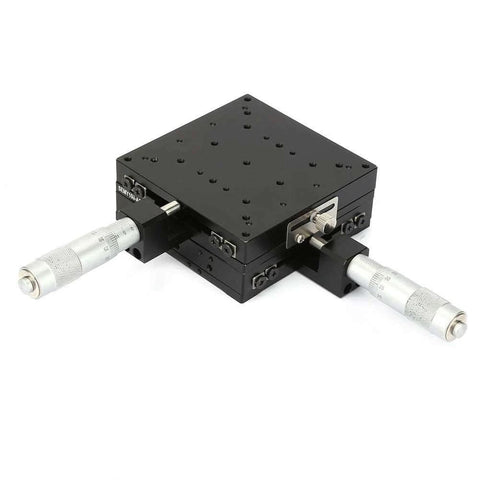 ✝️ Linear Stage, SEMY100-AC 100 * 100 * 40mm Micrometer Manual Slide Table Trimming Cross Roller XY Linear Stage, black aluminum with silver micrometers