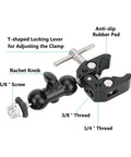 Dual 360 Degree Mini Ball Head Microphone Clamp Set with 5/8-27 Mic Screw Mounts, anti-slip pad, and T-shaped locking lever.