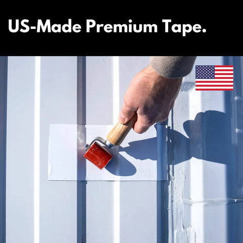 Applying Ultra Strong MicroSealant Roof Tape on metal surface with roller for leakproof seal