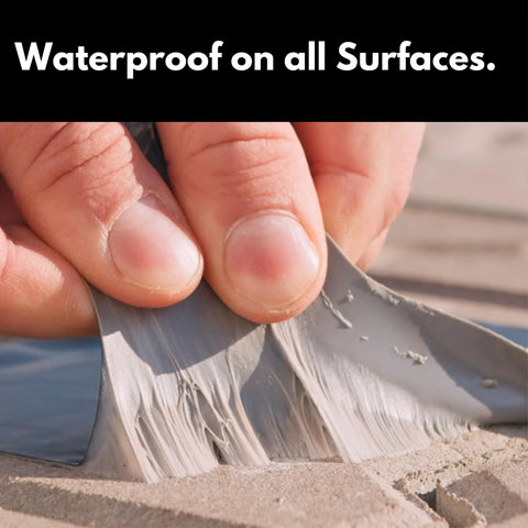 Applying Ultra Strong MicroSealant Roof Tape for instant leak repair on roof surfaces, showing waterproof and UV resistant seal.