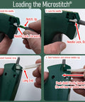 Steps to load the Ultra Fine Needle Tagger Kit With Black White And Color Fasteners For Fabric Safe Clothing Repairs Quilting Crafts And DIY Projects MicroStitch All In One Tagging Gun