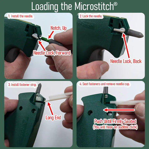 Steps to load the Ultra Fine Needle Tagger Kit With Black White And Color Fasteners For Fabric Safe Clothing Repairs Quilting Crafts And DIY Projects MicroStitch All In One Tagging Gun