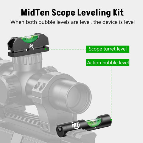 Dual Bubble Scope Leveling Kit From MidTen With Magnetic Level For Anti Cant Precision Scope Calibration On Standard Picatinny Rails Black Built To Help You Level Your Rifle Scope Fast And Stay Hundred Percent Accurate In The Field shown on rifle scope with dual bubbles