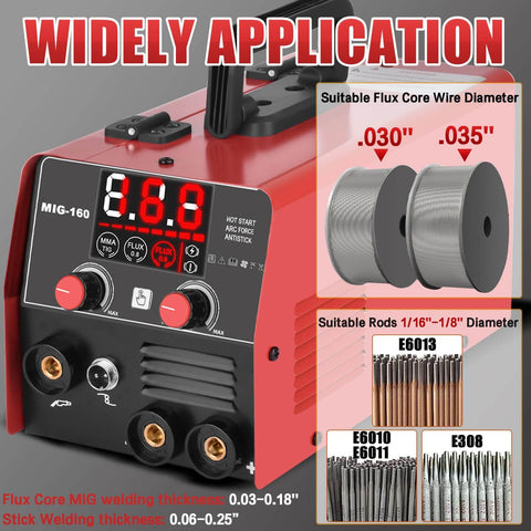 3 In 1 Welding Powerhouse For Home Pros And DIYers, 160 Amp Flux Core, Lift TIG And Stick Welder With Wire and Rod Display