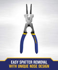 MIG Pliers Pro Grade 8 Inch With Spatter Removal Nose And Induction Hardened Cutting Edge, front view on white background.