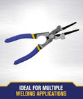 MIG Pliers Pro Grade 8 Inch With Spatter Removal Nose And Induction Hardened Cutting Edge, blue handles, ideal for welding