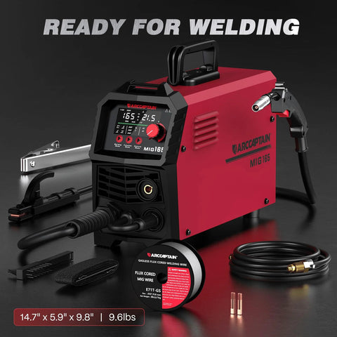 165A 4 In 1 MIG TIG MMA Welder Dual Voltage 110V 220V With Large LED Display showcasing components and accessories.