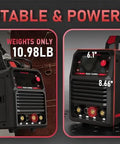 3 In 1 135 Amp MIG Welder With Flux Core 110V IGBT Inverter showing dimensions of 6.1" x 8.66" x 14.57" and weight 10.98 lbs