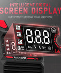 Close-up of LED display on 3 In 1 135 Amp MIG Welder With Flux Core 110V IGBT Inverter showing settings for Stick, Lift TIG, and Flux.