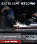 Person using 165A 4 In 1 MIG TIG MMA Welder Dual Voltage 110V 220V on metal pipe with sparks, weld quality comparison displayed.
