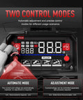 Close-up of Dual Voltage 110V 220V MIG Welder With Large LED Display showing control modes for Flux Core MIG Lift TIG MMA welding.