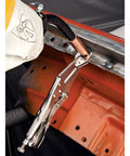 MIG Welding Torch Spot Weld Adapter Kit with forked jaw pliers in use for duplicating full penetration OE welds from one side.