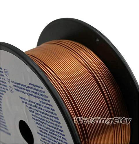 Mild Steel MIG Welding Wire ER70S-6 10 Lb Copper Coated Spool 0.030 Inch close-up on spool side view, 8 Inch Spool for GMAW, welding preparation