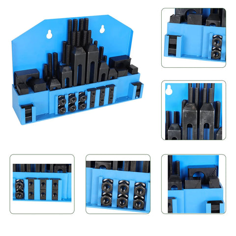Ultimate 58Pcs Machine Fixture Clamping Kit For Milling Machines with 1/2 T-slot, 3/8 Thread Studs, in blue case
