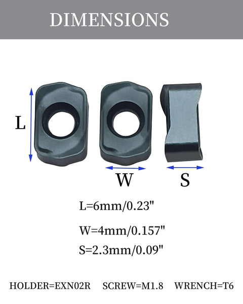 Dimensions of Ten Piece Milling Inserts LNMU020209ZNER ZM1125 Carbide Inserts With PVD Coating shown in three views