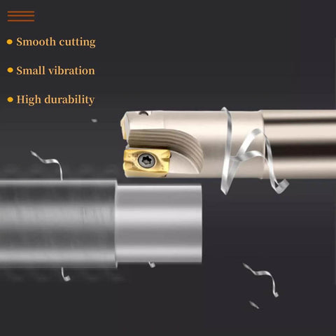 Beefy 90 Degrees BAP 300R Square Shoulder End Milling Arbor Kit with APMT1135 Coated Carbide Inserts showing smooth cutting.