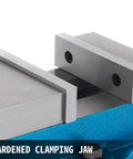 Close-up of 4 Inch Milling Vise With Bench Clamp For Precision Clamping, Durable Ductile Iron Construction With 360 Degree Swivel Base jaws