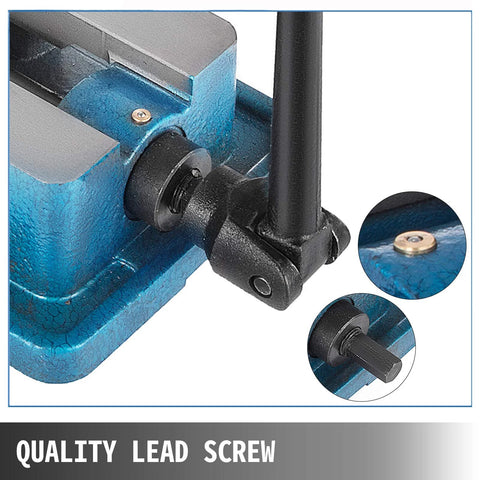 Close-up of 4 Inch Milling Vise With Bench Clamp For Precision Clamping, Durable Ductile Iron Construction With 360 Degree Swivel Base, Heavy Duty Machinist Vise For Secure Holding On Milling Machines, Ideal For Prototyping And Fine Work VEVOR showing quality lead screw.