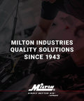 Milton Industries quality solutions image with workshop background and company logo, showcasing automotive tools and services since 1943.