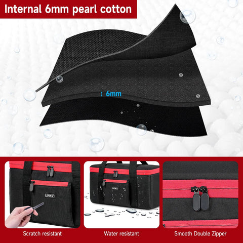Milwaukee Air Compressor Bag interior layers showing 6mm pearl cotton, close-up of rugged tear-resistant material and zippers.