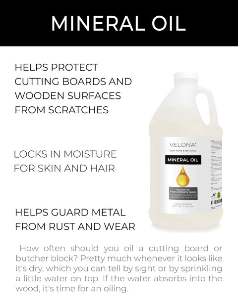 Food Grade Mineral Oil 90 Viscosity NF USP Grade For Cutting Boards Countertops Butcher Blocks 64 Fl Oz USA Velona