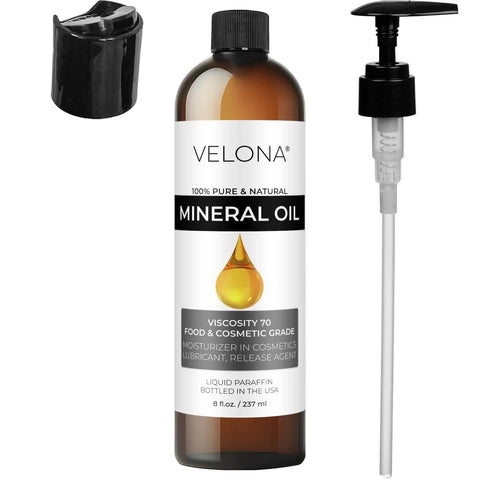 Food Grade Mineral Oil 70 Viscosity NF USP Grade 8 Fl Oz bottle with pump and cap for Cutting Boards Countertops Butcher Blocks