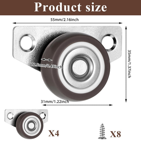 Mini Side Mount Casters 1.25 Inch With Mounting Screws For Furniture Rolling Cabinets Drawers Trundle Beds And Small DIY Projects Space Saving Low Profile Casters With Premium Steel Construction 4 Pieces For Under Bed Storage And Lightweight Furniture.