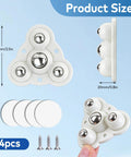 Mini Self Adhesive Caster Wheels Set Of 4 With Steel Ball Swivel Casters for light furniture, showing size and installation components.