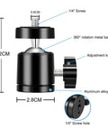 Diagram of Six Pack Mini Universal Ball Heads For Tripods And Mounts With One Quarter Inch Thread 360 Degree Rotation And 90 Degree Tilt
