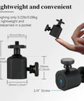 Dimensions of Universal Tripod Ball Head With One Quarter Inch Thread Mount 360 Degree Rotatable And Ninety Degree Tilting shown