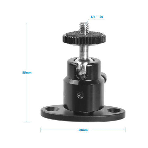 Mini Ball Head With Ceiling Mount For CCTV and Video Wall Monitors, 1/4-20 Screw, 360 Degree Rotation, Aluminum Base