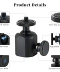 2 Pack Mini Ball Heads With One Quarter Inch Mounting Screw, 360 Degree Horizontal Rotation And 90 Degree Tilt details