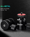 Mini Ball Head With 1/4 Inch And 3/8 Inch Screw Mount, metal construction, all-metal, stable and durable, supports 3 kg, side view