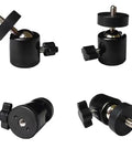 Three Pack Mini Ball Head Mounts With 1/4 Inch Thread for Universal Fit, 360 Degree Swivel Rotation, displayed in multiple angles