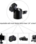 Quarter Inch Mini Ball Head Tripod Mount 3 Pack with 360 Degree Rotating Panoramic Base Adapters, compatible with various devices.