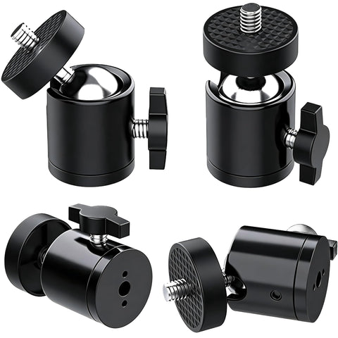 Quarter Inch Mini Ball Head Tripod Mount 3 Pack With 360 Degree Rotating Panoramic Base Adapters for DSLR Cameras and Camcorders